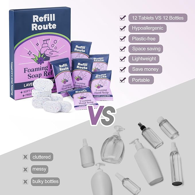 Foaming Hand Soap Tablet Refills Refill Route-6 Pack Foaming Soap Tablets For 6 x 8fl oz Bottles - Plant-Based - Cleansing & Moisturizing - Lavender Scent