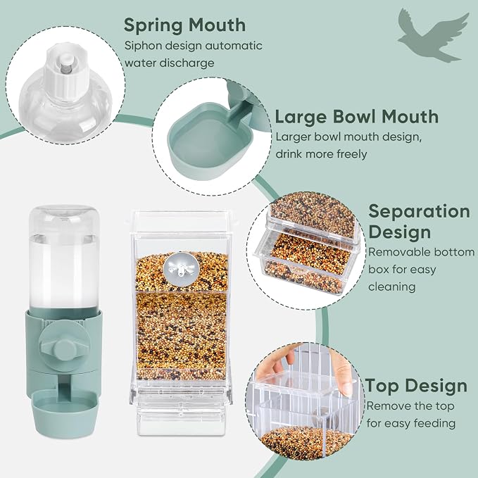lemtrflo No Mess Bird Feeder Water Dispenser Set, Bird Feeder for Cage | Cage Accessories for Parrot, Finches, Budgies and Canaries