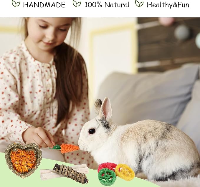 Bunny Toys, 21PCS Rabbit Chew Toys for Teeth, Guinea Pig Natural Treats | Timothy Hay Sticks chew Treats for ChinchillasRabbit, Bunny, Hamsters, Rats, chinehila, Small Animals Teeth Grinding Care