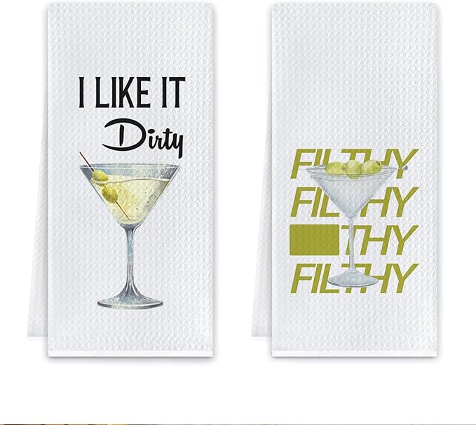Dirty Martini Gift - Martini Accessories,Martini Hand Towel,Funny Dirty Martini Mix Kitchen Towels,Martini Gifts for Women,16 X 24 Inches,Set of 2