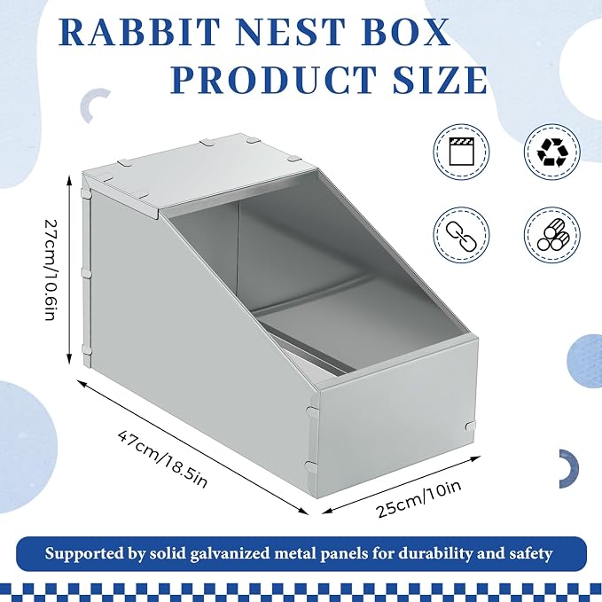 Maxcheck 2 Pcs Galvanized Metal Rabbit Nesting Box Bunny Small Animal Nest with Removable Acrylic Floor Durable Easy to Clean for Indoor Outdoor Use Rabbit Supplies (18.5 * 10.6 * 10 Inch)