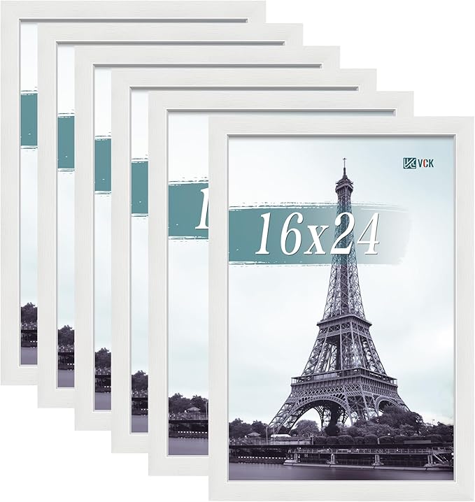 VCK 16x24 Poster Frames white Set of 6, Wide Border Wood Picture Frame, Multi-Directional Display Family Photos, Office Prints, Studio/Gallery Artwork, Woodgrain Series, Wall Hanging