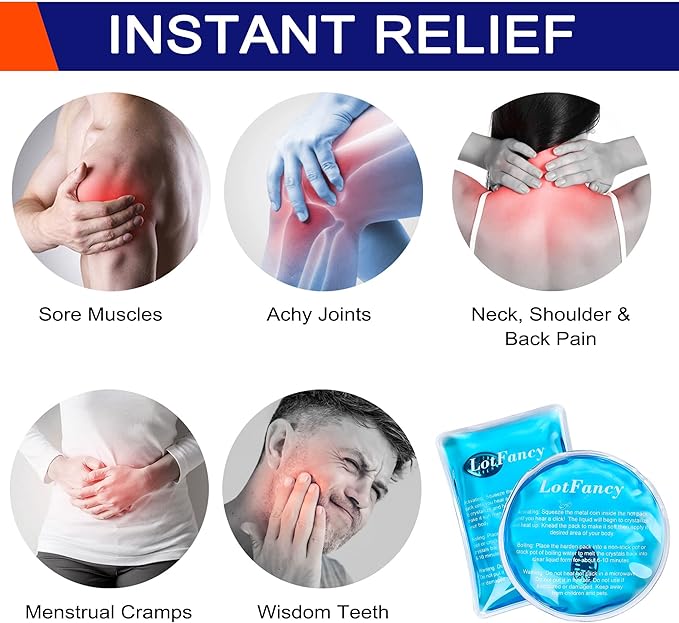 LotFancy Reusable Hand Warmer, 10 Click Activated Instant Heat Packs and 2 Wraps, Snap Hot Therapy Compress, Gel Heating Pad for Pain Relief, Outdoor & Portable Size