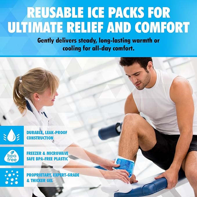 Perfect Remedy 2-Pack Gel Ice Packs for Injuries - Reusable, Soft & Flexible Hot & Cold Compress, Soothing Aid for Sprains, Strains, Soreness conditions, Alternative to Hot Water Bottles (Blue, Large)