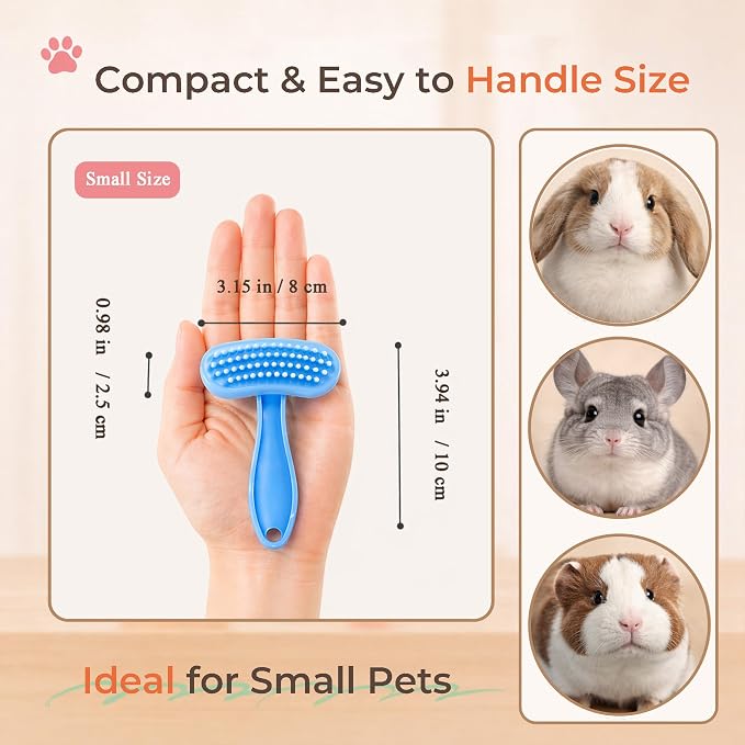 Small Silicone Grooming Brush for Guinea Pigs & Small Pets | Small Pet Fit | Soft Low-Stimulation Brush | Curved Pet Fit | Daily Bonding | Rinse-Clean Head