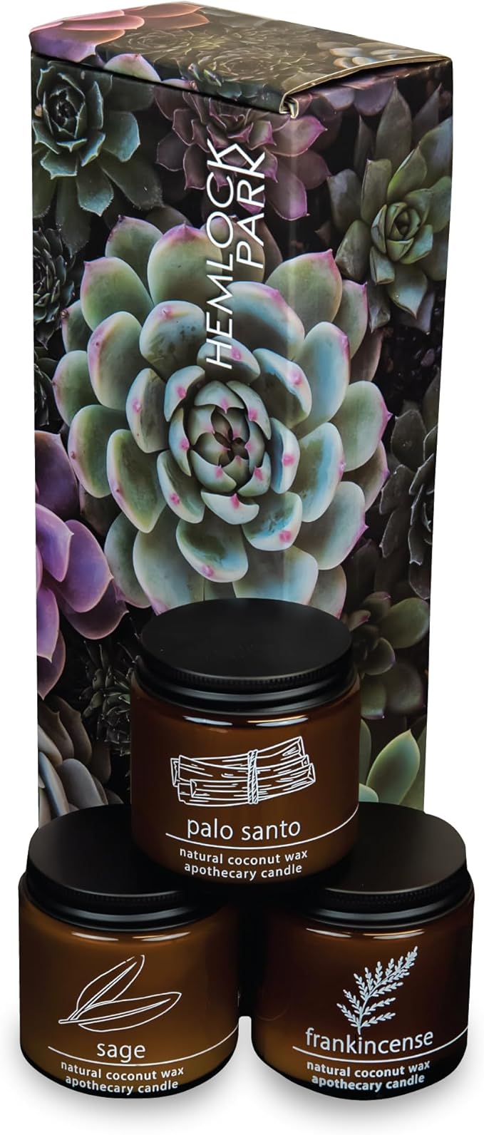 Hemlock Park Apothecary Wood Wick Candle Trio | Gift Set of Three 4 oz Candles Handcrafted with Natural Coconut Wax (Ritual | Sage, Palo Santo, Frankincense)
