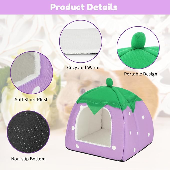 BWOGUE Guinea Pig Bed Hideout, Washable Hamster Cave for Small Animals | Removable Cushion for Cleaning, Warm Fleece Nest, Washable Bed, 10 x 9.8 x 9 in, Dwarf Rabbits Hedgehogs