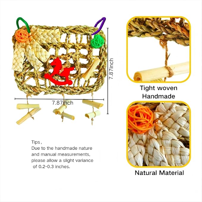 Rabbits Chew Toy,Bunny Cage Hanging Chew Toys and Treats,Grass with Sweet Bamboo for Guinea Pigs Chinchillas Hamsters Rats (Pack of 2)