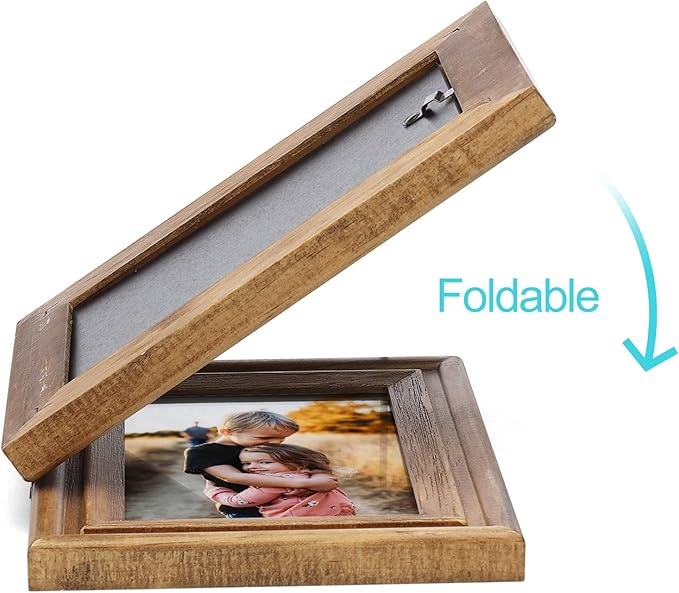 Vertical & Horizontal 4X6 Picture Frames Double Hinged Wood Folding Photo Frames with Real Glass Front Fit for Desktop or Tabletop, Wood Grain XZON-V46-H64
