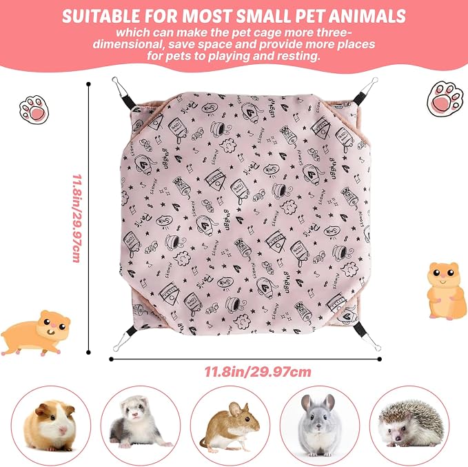 LYART 2 Pieces Guinea Pig Rat Ferret Hammocks and Warm Beds for Small Animals Pet, Squirrel Rat Ferret Cage Accessories and Toys for Sugar Glider Guinea Pig Hamster (2.Teapot+Heart)