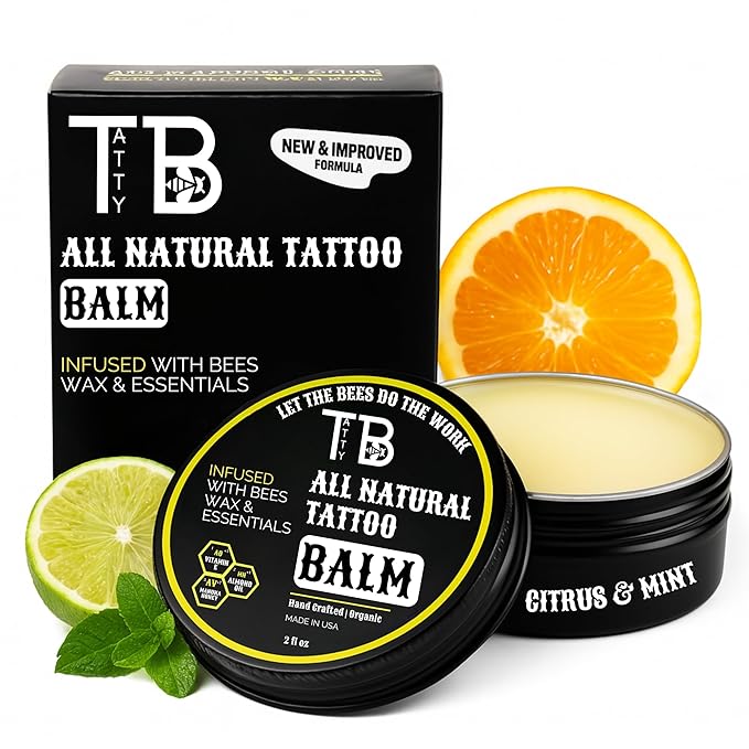 Tattoo Aftercare Balm – Fast Healing Tattoo Cream for New & Old Tattoos | Soothes, Hydrates & Brightens Ink | Natural Beeswax & Manuka Honey | 2 fl oz (2 Ounce, Citrus & Mint)