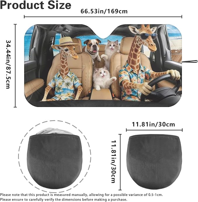 Cute Giraffe Windshield Sun Shade Foldable Hawaiian Vehicle Windshield Protecion for Front Window Reflector Sunshade Offers Protection for Car Interior Universal Fit for Most Cars SUV