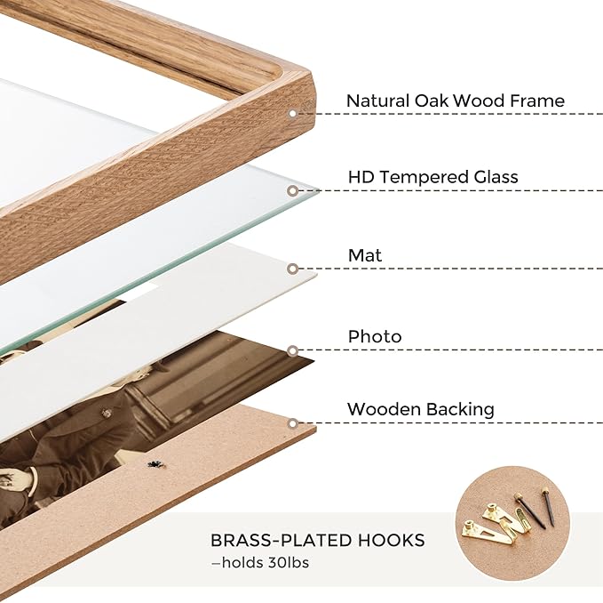Heimlove 12x18 Picture Frames Natural Oak,Original Wood Hand Make Crafted Certificate Frame with Mat to 8.5x11 Graduation Picture Display,Family Picture,Wedding Picture,Diploma,Photo Wall Mounted