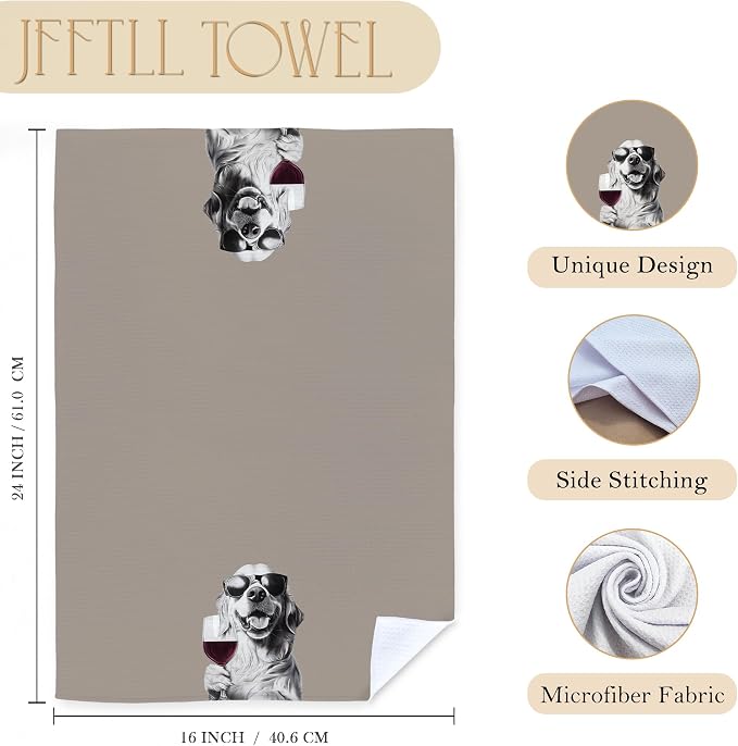 Golden Retriever Decor Kitchen Towels, Golden Retriever Gift Dish Tea Towel for Kitchen Decor, Bar Towels for Bartender, Wine Lover Gifts, 16x24 Inch（Brown）