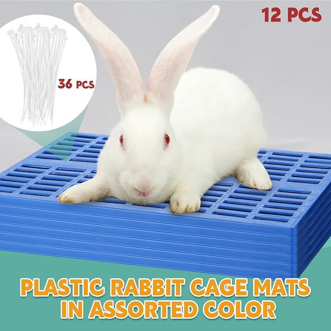 Kigley 12 Pcs Plastic Rabbit Cage Mat, Rabbit Floor Mat Foot Resting Pads for Small Animal Hamster Chinchilla Rat Guinea Pig, Mats Feet Pads for Pet Dogs Cats Bunny, 13.4 x 9.8 x 0.3 Inch, Blue