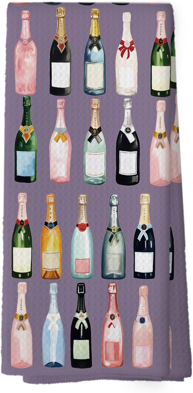 Purple Champagne Kitchen Towels, Champagne Accessories Home Bar Bathroom Decor, Champagne Gifts for Women, Cocktail Gift Bachelorettes Decorative Tea Dish Towels 16x24 Inch