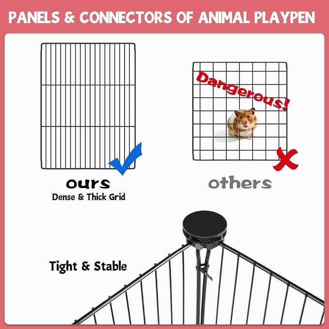 VISCOO 20 Panels Small Animal Playpen, 48" x 24" x 16" Rabbit Cage | Guinea Pigs Cages with Waterproof Mat, C&C Cage for Guinea Pigs,Bunny/Puppy/Pen Indoor Outdoor Portable Metal Fence