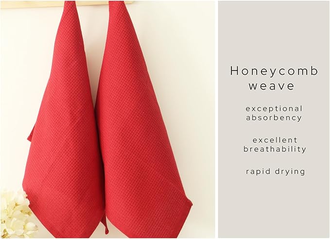 PurpleEssences Waffle Weave Kitchen Towel, 100% Cotton - 15x25 Inches, with Hanging Loop Ultra Soft Absorbent Quick Drying Dish Cloth, Tea and Hand Towels, 6 Pack - Christmas Holiday Winter - Red