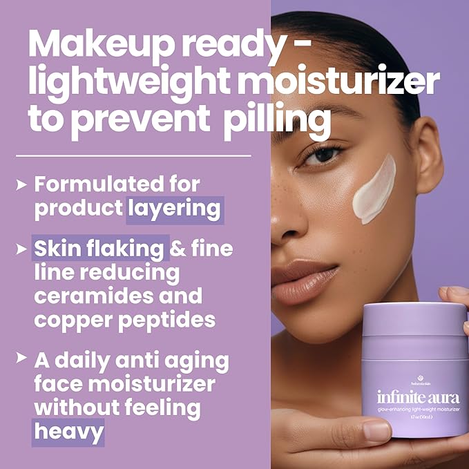 Infinite Aura Face Moisturizer – Facial Lotion for Women; Hyaluronic Acid + Ceramide Wrinkle Barrier Repair Cream, Beta-Glucan Redness Relief, Copper Peptide Firming Anti Aging Day-Night