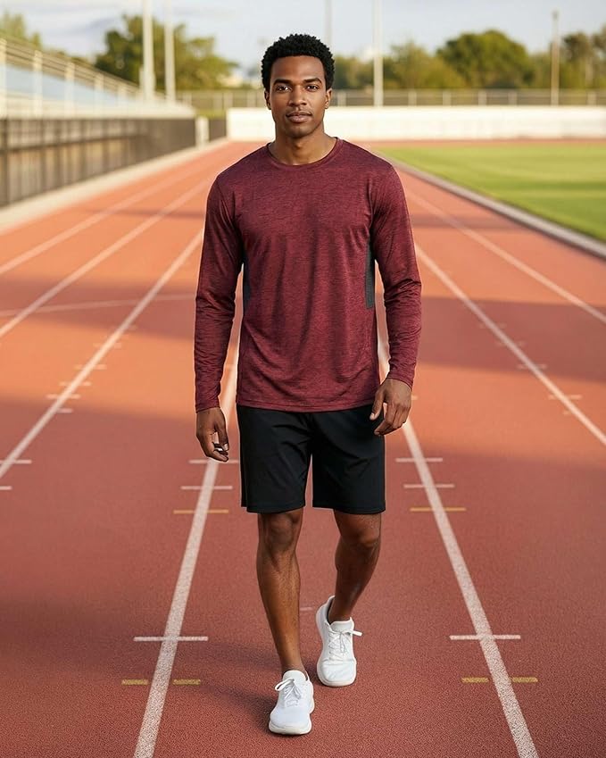 Real Essentials 4 Pack: Mens Long Sleeve Dry Fit T Shirts Hiking Fishing Workout Gym Work Sun UPF 50 Wicking Running Tee