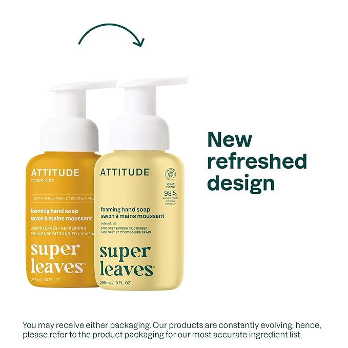 ATTITUDE Foaming Hand Soap, EWG Verified, Plant and Mineral-Based Ingredients, Vegan and Cruelty-free Personal Care Products, Lemon Leaves, 10 Fl Oz