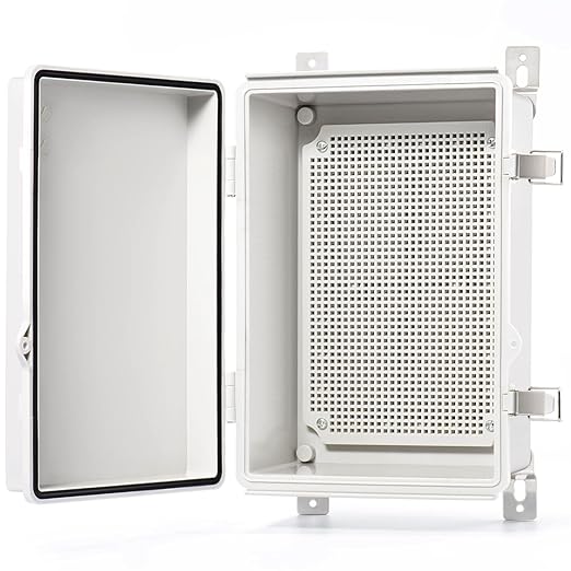 QILIPSU Junction Box IP67 Waterproof Plastic Electrical Enclosure Outdoor Weatherproof Project Electric Box with Mounting Plate, Wall Brackets, Hinged Grey Cover 11.2"x7.7"x5.1"