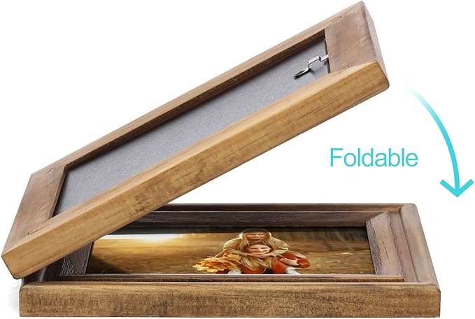 Horizontal 4X6 Picture Frames Double Hinged Wood Folding Photo Frames with Real Glass Front Fit for Desktop or Tabletop, Wood Grain XZON-H64X2