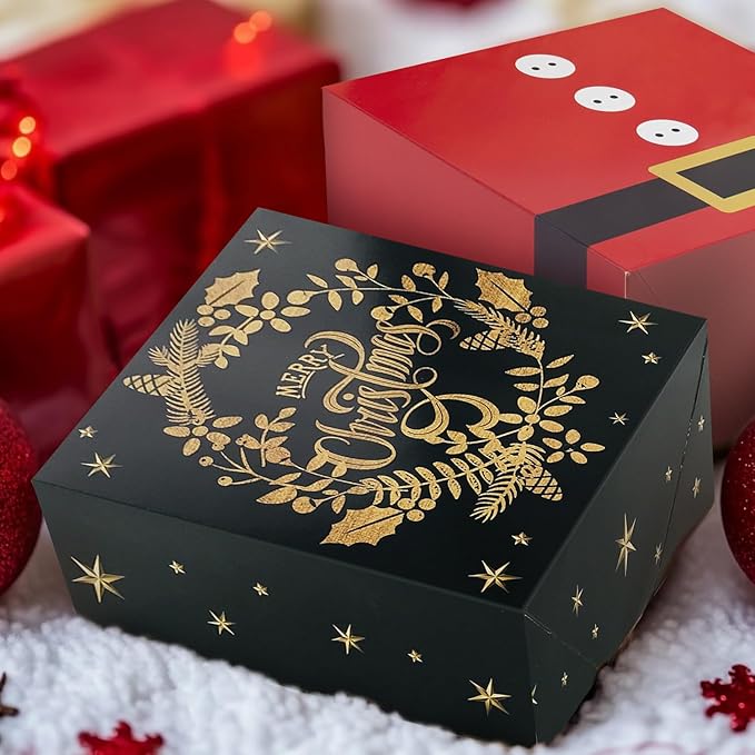 14 Decorative Christmas Gift Boxes with Lids and 80-Count Foil Christmas Gift Tag Stickers (Assorted size, 6 Rectangle, 4 Square, 4 Small Square)