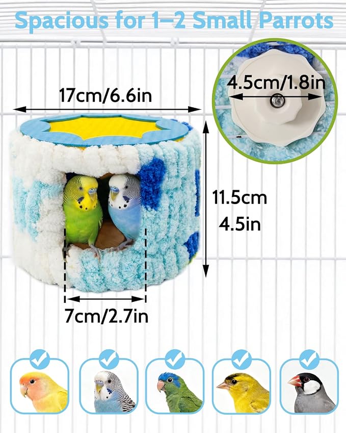 Bird Nest for Cage with Support Frame & Pad, Foot-Friendly Felt | Safe Hideout, Warm Bird Bed for Parakeets Lovebird Budgies, Winter Plush Coral Fleece Hammock Hut, Soft Washable Cozy House