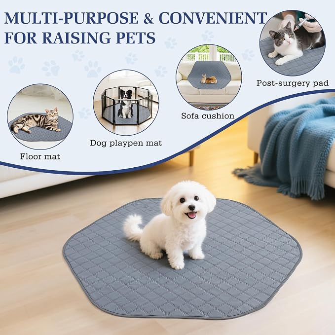 Pawaboo 2-in-1 Small Animals Playpen with Pad, Black+Gray | Waterproof, Reusable Pad, Portable Outdoor Yard Fence with 3 Metal Rod, For Chick/Kitten/Guinea Pig/Rabbits/Chinchillas
