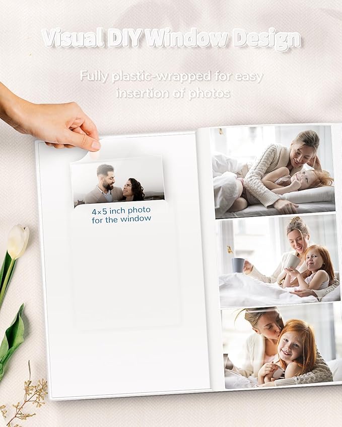 Photo Album 4x6 with 300 Pockets,Slip-in Picture Albums,Linen Cover Memory Book with Front Window,White Page Vertical Photo Book for Wedding,Family,Anniversare,Baby,Vacation