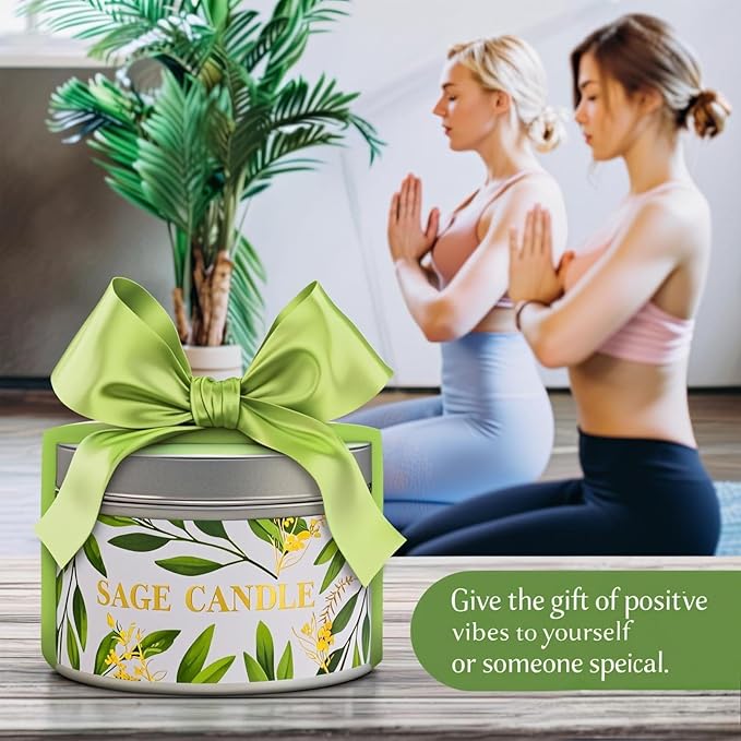 Gisly 4 Pack Sage Candles for Cleansing House Energy, Pure White Sage Candle Housewarming Gifts, 120 Hour Long Lasting Natural Soy Wax Aromatherapy Candles, Scented Candle Gift Set for Women