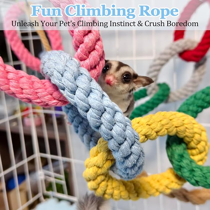 Sugar Glider Climbing Rope Toys Rat Cage Hanging Toys Small Animal Climbing Rings Cage Accessories for Flying Squirrel Sugar Glider Hamster Parrots