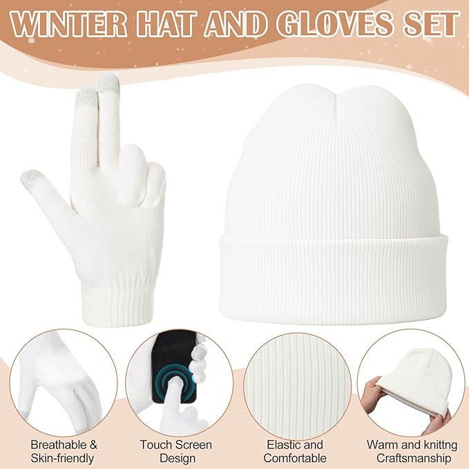Geyoga 6 Pcs Women Winter Beanie Hat Scarf Gloves Ear Muffs Fuzzy Socks Set, Touchscreen Gloves for Thermal Gift Cold Weather