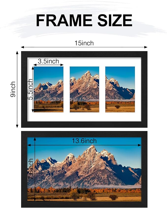 Vittanly 8x14 Picture Frames Collage Wall Decor, Displays 3Pcs 4x6 Pictures with Mat or 1Pcs 8x14 without Mat, Collage Picture Frame for Horizontal or Vertical Display, Black, 1 Pack