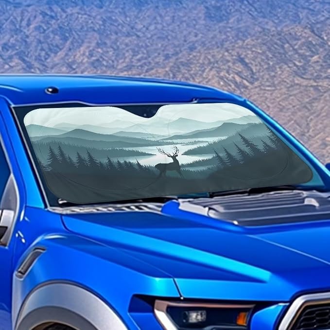 Forest Deer Car Windshield Sun Shade Foldable Front Windshield Sun Shade Easy Installation Fit Most Cars SUVs Trucks,Car Front Windshield Shade