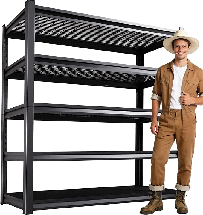 Garage Shelving, Heavy Duty Garage Shelves, Adjustable Metal Shelving Unit, Easy Assembly Garage Storage Shelves, 3000LBS Storage Rack Shelf for Garage, Basement, 72" H x 45.7" W x 19.7" D