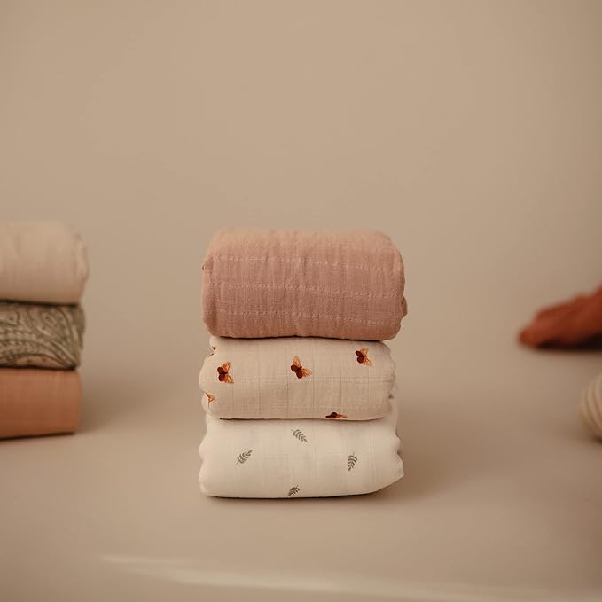 mushie Muslin Baby Swaddle Blanket | 100% Organic Cotton (Natural)