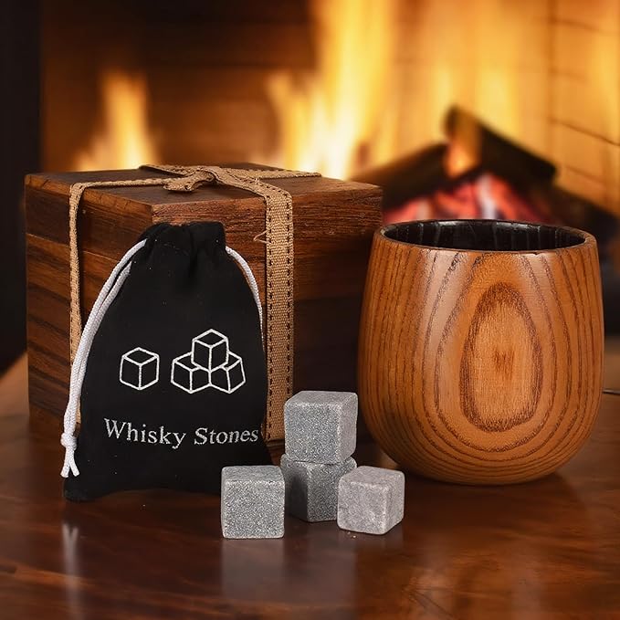 Charred Whiskey Glass Wooden Bourbon Glass Handcrafted 10oz Whiskey Tumbler Old Fashioned Glass Great Whiskey Gifts For Men Husband Dad Brother Birthday Christmas Father's Day Retirement