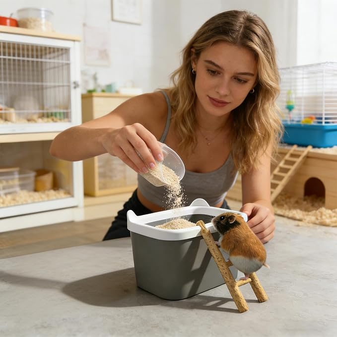Hamster Litter Box Large Removable Enrichment | Dwarf Hamster Dig Box Bathing Bowl for Mouse Gerbil Chinchilla Home Travel Enrichment Bathing Play