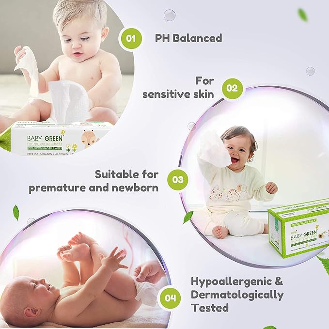 Yugi Green Baby Wipes for Babies Unscented, Compostable, Biodegradable, Plant-Based, Fragrance-Free, for Sensitive Skin, 12 Packs,72 Count,864 wipes
