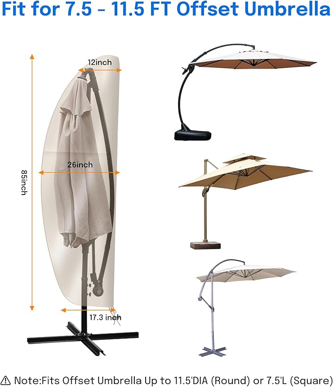 Patio Cantilever Umbrella Covers for Outdoor: Waterproof Offset Umbrella Cover Banana Style with Zipper fits 9FT to 14FT, Black