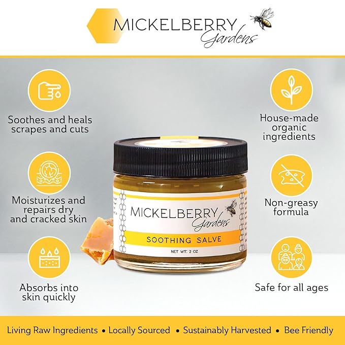 Mickelberry Gardens Soothing Skin Salve – Organic Herbal Balm with Calendula, Lavender & Beeswax – Natural Relief for Bug Bites, Scrapes & Irritations – All Skin Types – 2 oz