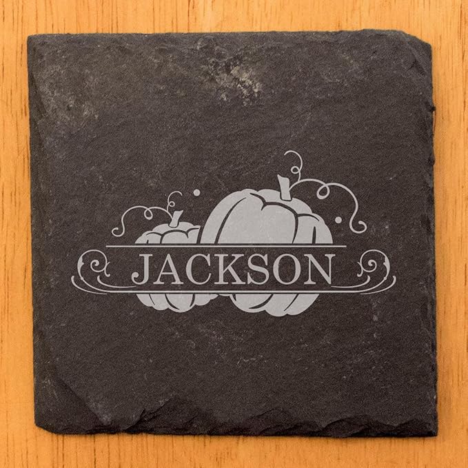 Personalized Monogram Family Coasters, Natural Stone Set, Birthday, Wedding, Customized, Rustic - Square Slate - Set of 6