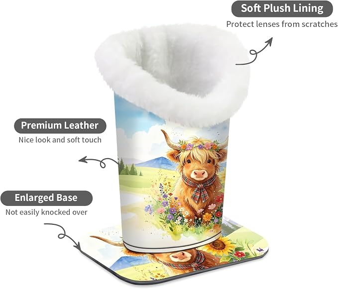 Plush Lined Eyeglasses Holder, Cute Magnetic PU Leather Glasses Stand Case for Women Men Kids
