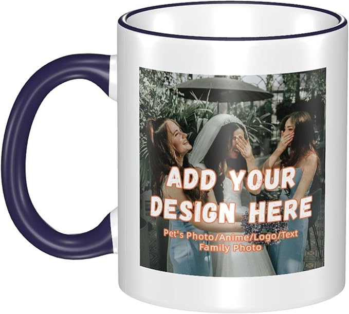 Custom Mugs and Coffee Cups Partial or Full Size Printed Creative Designs Customizable with Your Photos Images Text (Partial, Navy)
