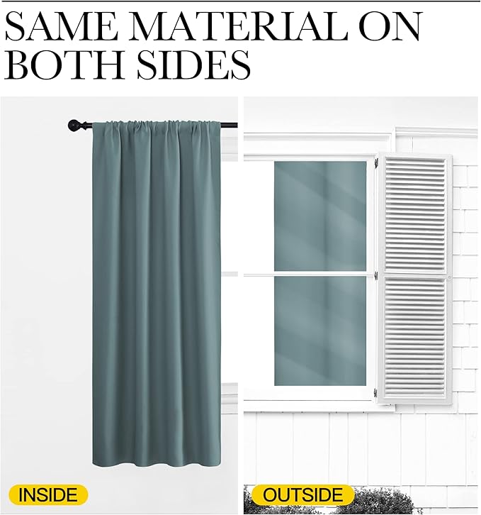 NICETOWN Kitchen Curtains, Greyish Blue, 34" x 40", Set of 2, Short Blackout Curtains & Drapes, Thermal Insulated Rod Pocket Window Treatment Draperies for Nursery