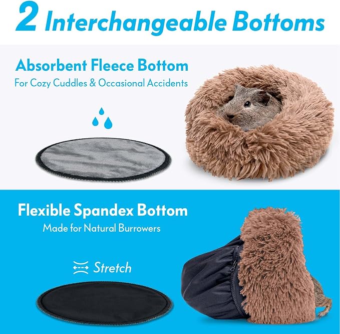 Paw Inspired Furr-O Burrowing Pet Bed Enrichment, Removable Base, Beige | Cozy Carrier Toy, Zip-On Spandex and Fleece Bottoms, Hideout Cage Accessories for Guinea Pigs, Hamsters, Small Pets, Animals