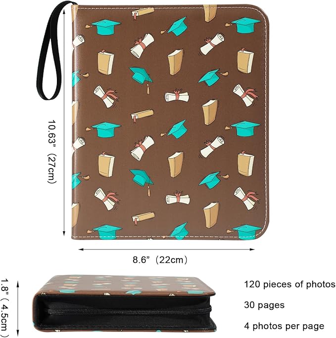 Photo Album 4x6 Pictures,120 Pockets Binder Premium Vegan Leather Cover for Family Wedding Anniversary Baby Kids Vacation. (School Education)