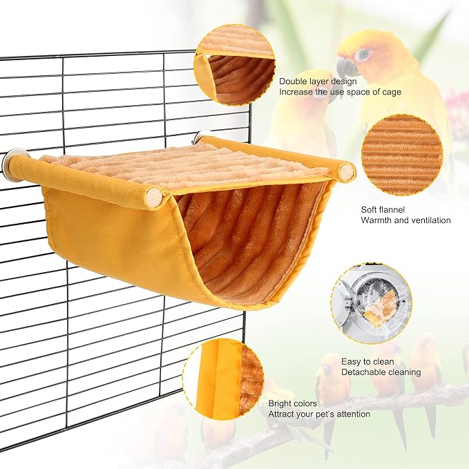 BWOGUE Bird Nest Bed Hanging Hammock, Parakeet Bed for Cage, Cockatiel Bed | Warm Fleece Snuggle Hut, Double-Layer Comfort, Wooden Perch Setup, Washable Hammock